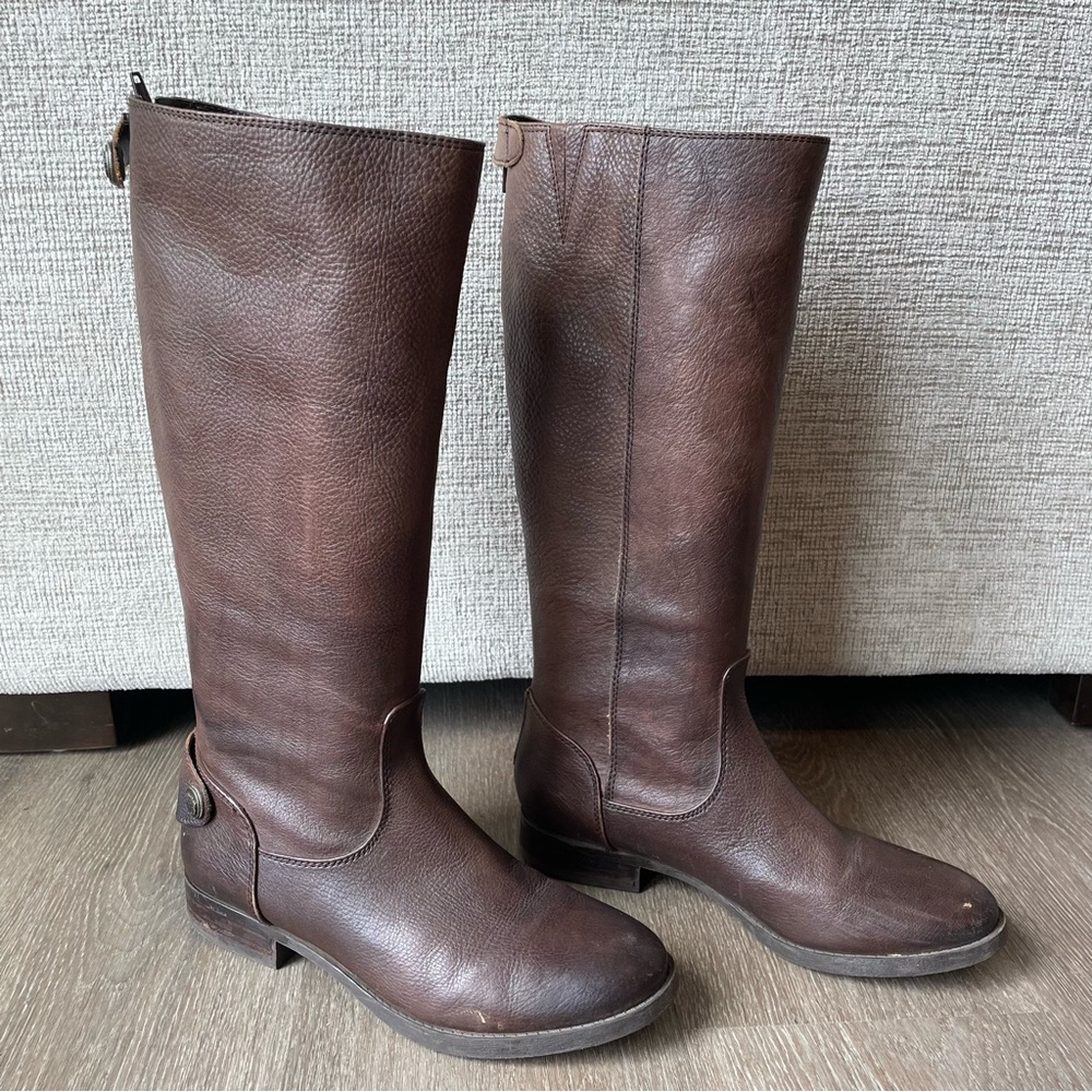 Arturo Chiang Women’s “Fierce” Tall Brown Leather Riding Boots, Back Zip